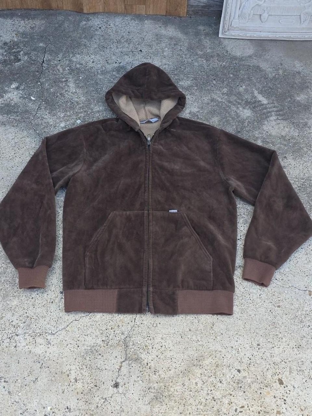 Vintage 761 Carhartt Velour Brown Rugged Lined Work Men Hoodie Jacket